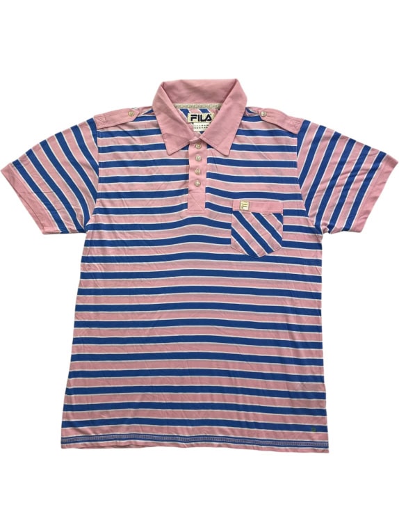 FILA POLO ΜΠΛΟΥΖΑ VINTAGE ΣΤΥΛ ΜΕ ΡΙΓΕΣ ΚΑΙ ΛΟΓΟΤΥΠΟ ΡΟΖ/ΜΠΛΕ ΑΝΔΡΙΚΟ XL