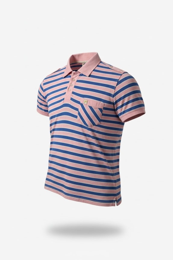 FILA POLO ΜΠΛΟΥΖΑ VINTAGE ΣΤΥΛ ΜΕ ΡΙΓΕΣ ΚΑΙ ΛΟΓΟΤΥΠΟ ΡΟΖ/ΜΠΛΕ ΑΝΔΡΙΚΟ XL