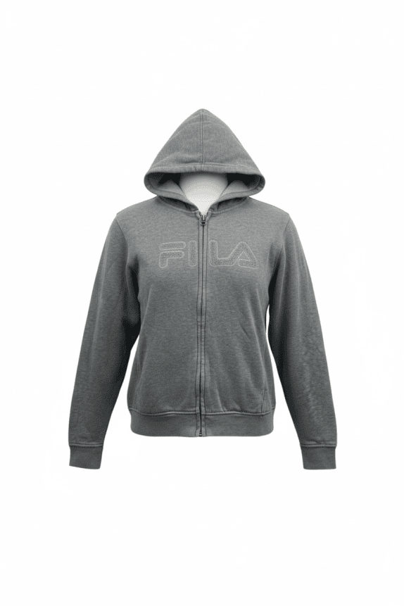 FILA Ζακέτα Hoodie Με Φερμουάρ Με Ανάγλυφο Λογότυπο Γκρι Unisex L/XL