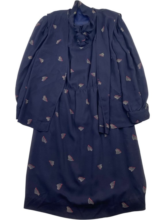 FIORELLA RUBINO DRESS RETRO NAVY WOMEN PRE OWNED L