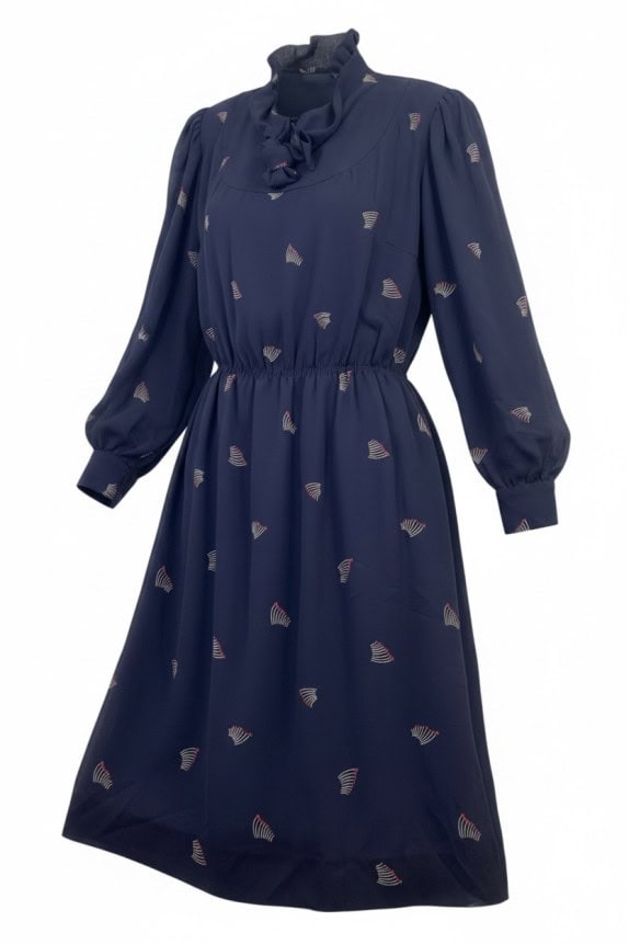 FIORELLA RUBINO DRESS RETRO NAVY WOMEN PRE OWNED L