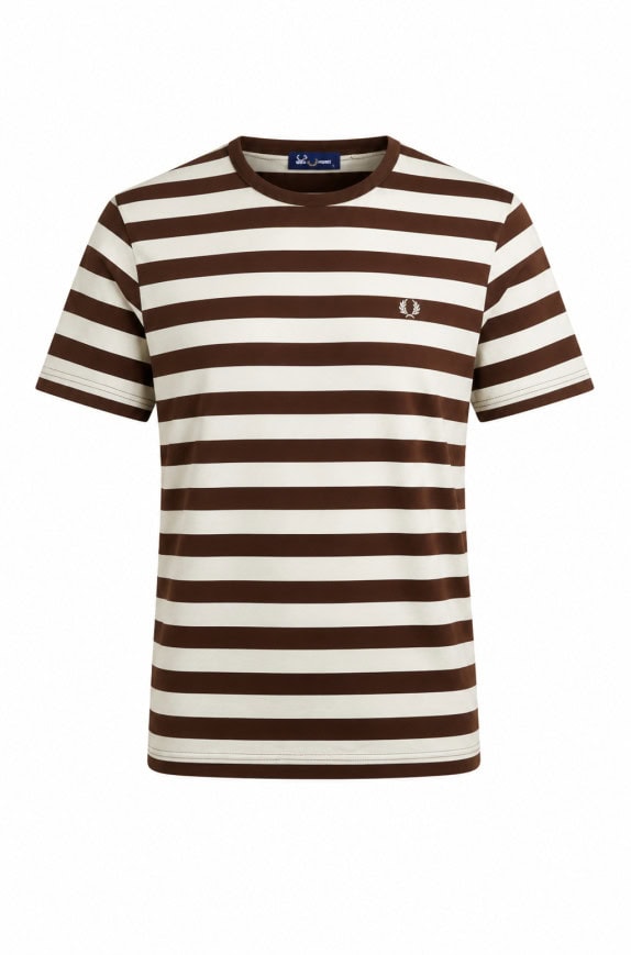 FRED PERRY ΓΚΡΙ ΡΙΓΕ T SHIRT RETRO ΚΑΦΕ ΑΝΤΡΙΚΟ PRE OWNED