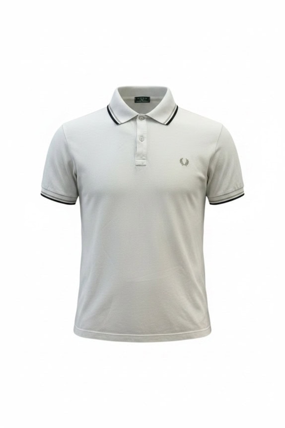 FRED PERRY POLO SHIRT CLASSIC LIGHT GREY MEN PRE OWNED M