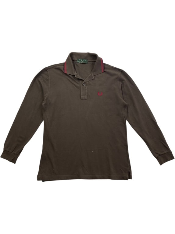 FRED PERRY Polo a maniche lunghe con logo marrone da uomo M