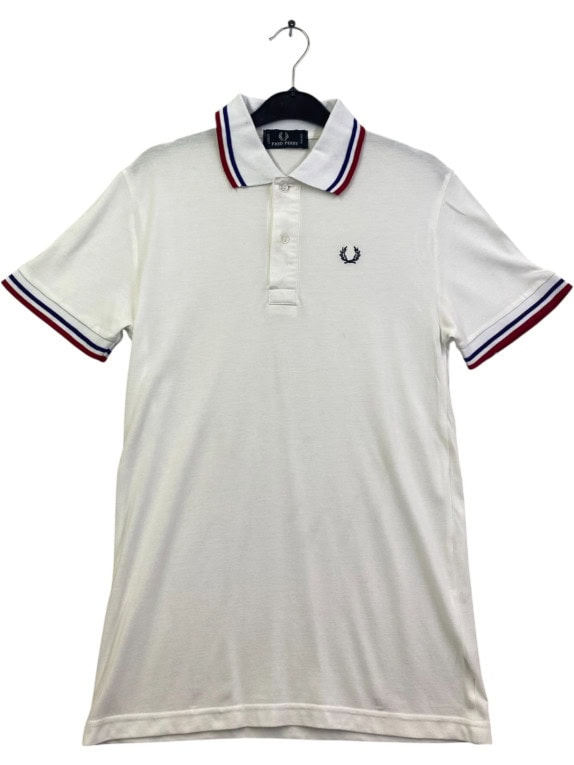 FRED PERRY POLO SHIRT RETRO WHITE MEN PRE OWNED S
