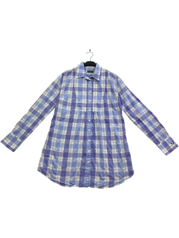 FRED PERRY CHECKED LONG SHIRT TUNIC VINTAGE LOGO BLUE/WHITE WOMEN'S L