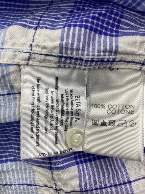 FRED PERRY CHECKED LONG SHIRT TUNIC VINTAGE LOGO BLUE/WHITE WOMEN'S L