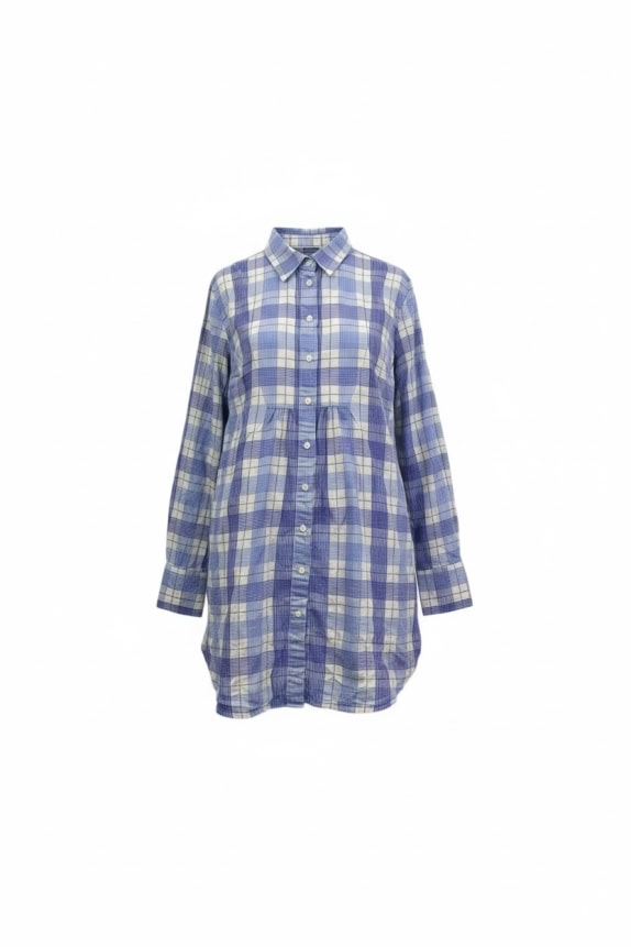 FRED PERRY Camicia-Tunica a Quadri Vintage con Logo Blu/Bianco da Donna L
