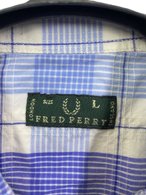 FRED PERRY CHECKED LONG SHIRT TUNIC VINTAGE LOGO BLUE/WHITE WOMEN'S L