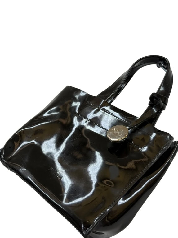 Furla δερμάτινη τσάντα χειρός patent vintage μαύρο ΓΥΝΑΙΚΕΙΟ one size pre-owned