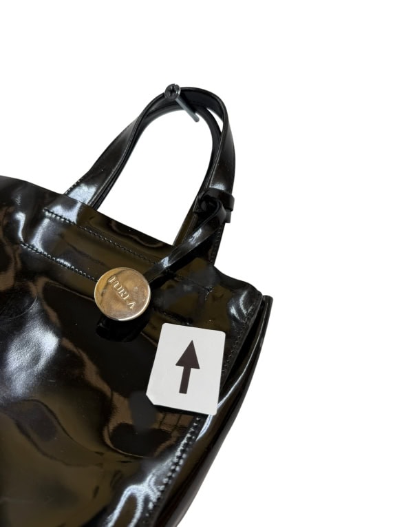 Furla δερμάτινη τσάντα χειρός patent vintage μαύρο ΓΥΝΑΙΚΕΙΟ one size pre-owned