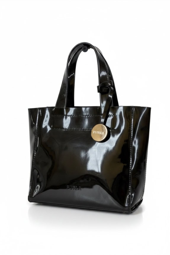 Furla borsa a mano in pelle verniciata vintage nera DONNA taglia unica pre-owned