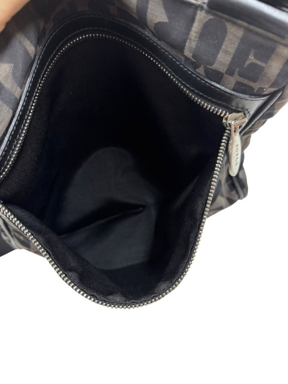 FURLA SHOULDER BAG MONOGRAM BLACK WOMENS PRE OWNED
