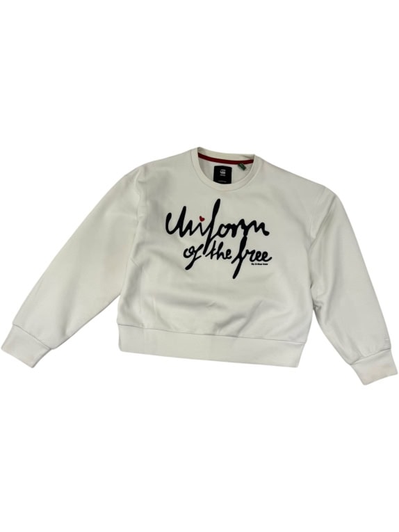 G-STAR RAW CREWNECK SWEATSHIRT OFF-WHITE WITH SCRIPT LOGO - S