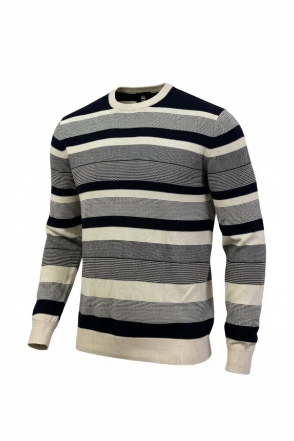 G STAR RAW MAGLIONE IN MAGLIA RIGATO NAVY GRIGIO CREMA UOMO PRE OWNED L