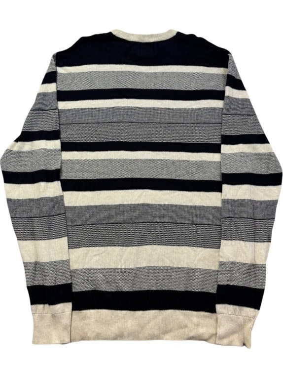 G STAR RAW KNIT SWEATER STRIPED NAVY GREY CREAM MENS PRE OWNED L