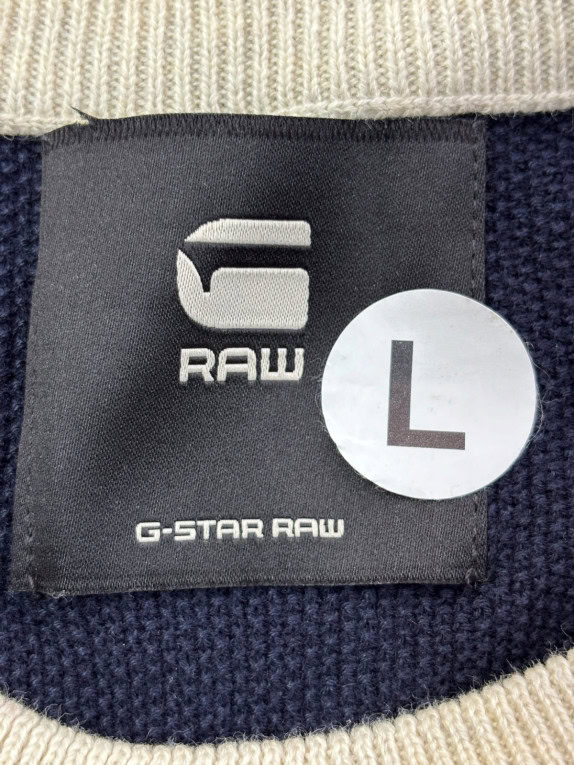 G STAR RAW KNIT SWEATER STRIPED NAVY GREY CREAM MENS PRE OWNED L
