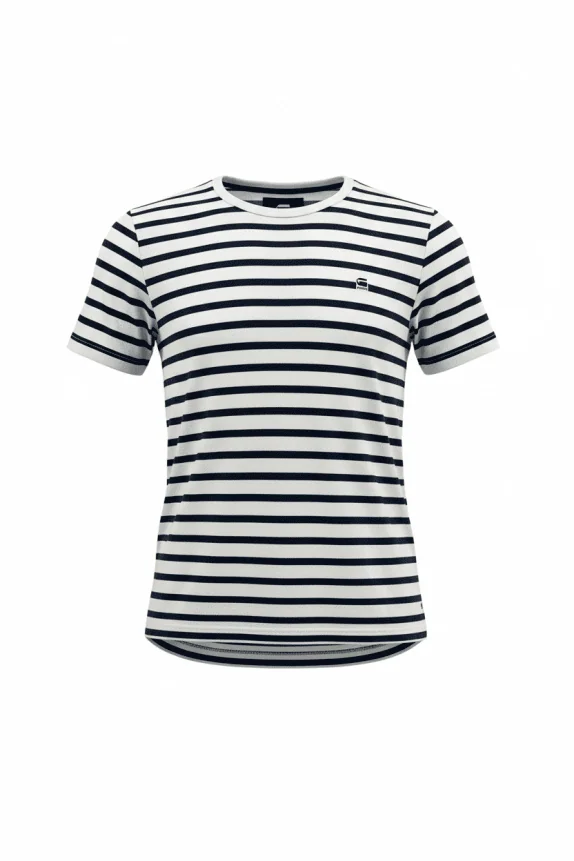 G-STAR RAW T-SHIRT CASUAL STRIPED LOGO WHITE-BLUE MENS L