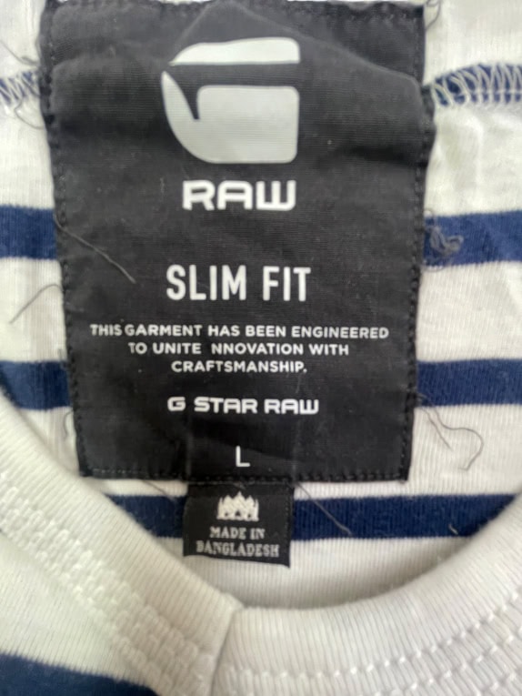 G-STAR RAW T-SHIRT CASUAL STRIPED LOGO WHITE-BLUE MENS L
