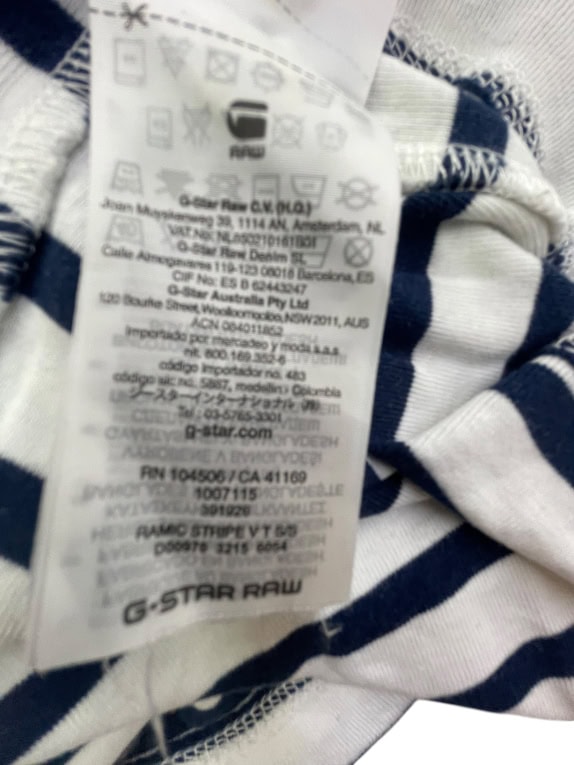 G-STAR RAW T-SHIRT CASUAL STRIPED LOGO WHITE-BLUE MENS L