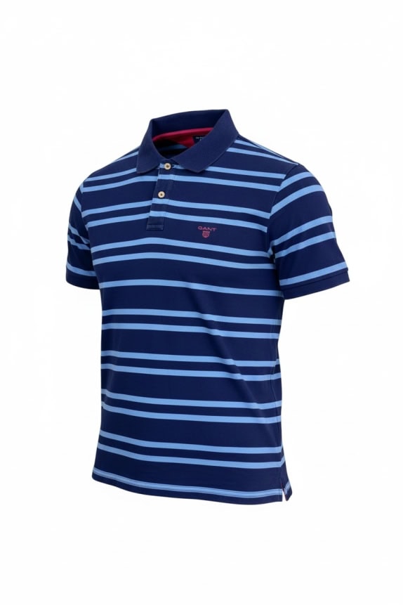 GANT Polo a righe con logo classico blu da uomo XL