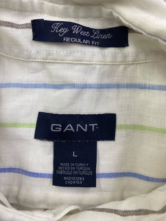 GANT ΠΟΥΚΑΜΙΣΟ ΛΙΝΟ "KEY WEST LINEN" ΡΙΓΕ ΛΕΥΚΟ/ΠOΛΥΧΡΩΜΟ ΑΝΔΡΙΚΟ L