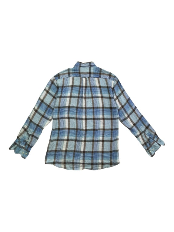 GANT Shirt Long Island Linen Regular Fit Light Blue Plaid Men's M