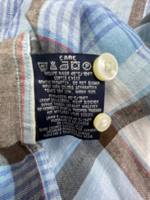 GANT Shirt Long Island Linen Regular Fit Light Blue Plaid Men's M