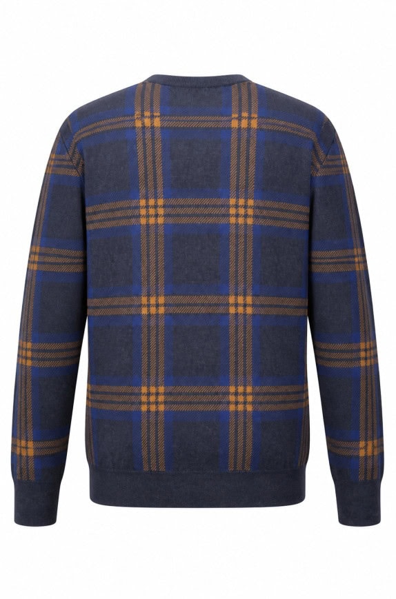 GAP KNIT SWEATER CHECK BLUE GREY MEN PRE OWNED L
