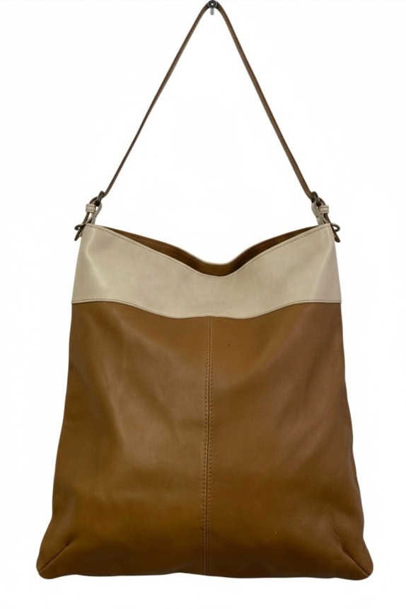 GENUINE LEATHER ΤΣΑΝΤΑ ΩΜΟΥ MADE IN ITALY ΔΙΧΡΩΜΗ ΤΑΜΠΑ/ΜΠΕΖ