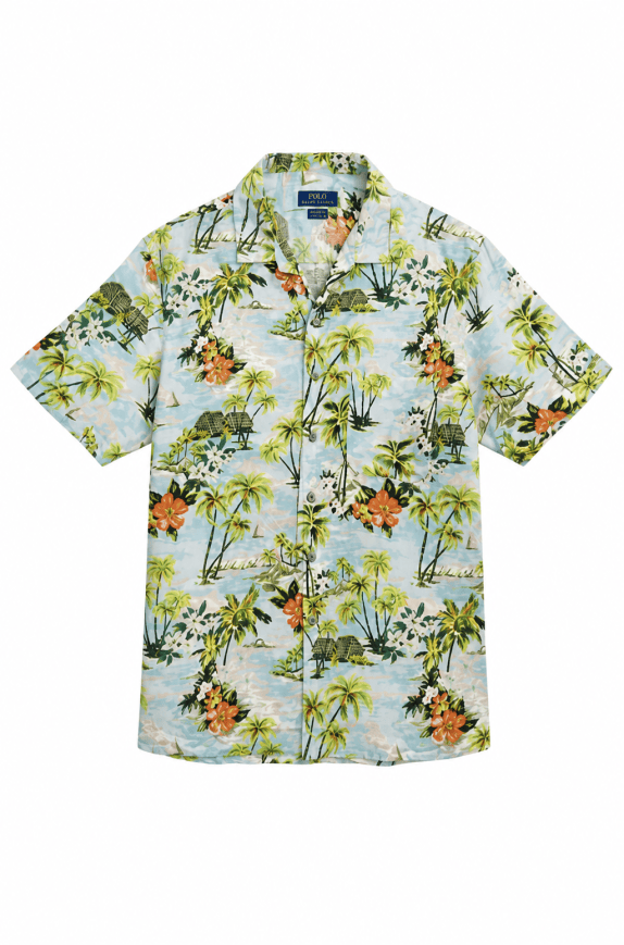 GEORGE HAWAIIAN SHIRT TROPICAL PRINT LIGHT BLUE ΑΝΤΡΙΚΟ PRE OWNED M