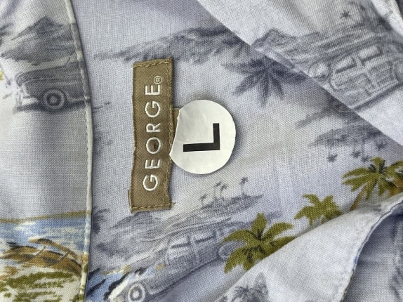 GEORGE SHORT SLEEVE SHIRT GRAPHIC GREY MENS PRE OWNED L