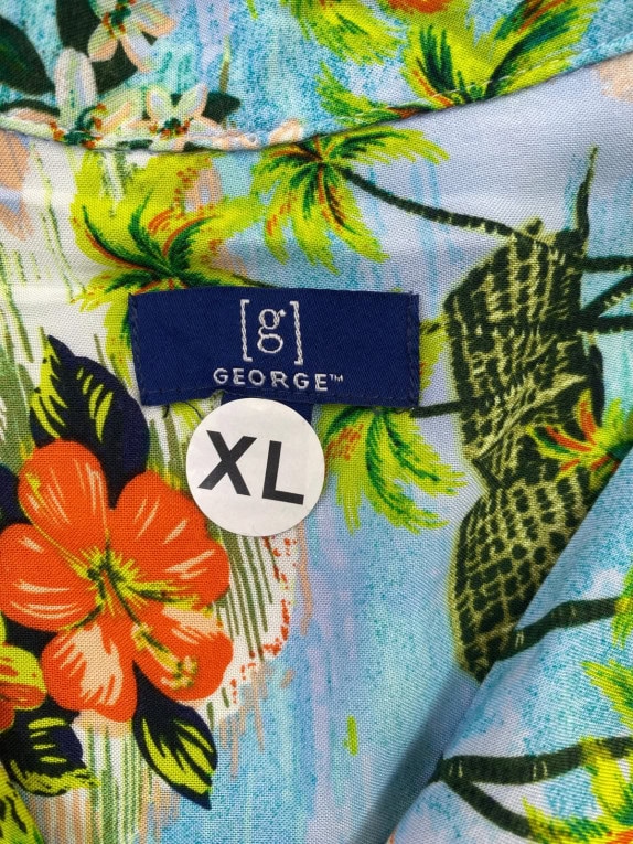 GEORGE CAMICIA HAWAIIAN RETRO BLU UOMO PRE OWNED XL