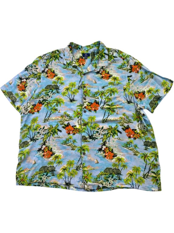 GEORGE CAMICIA HAWAIIAN RETRO BLU UOMO PRE OWNED XL