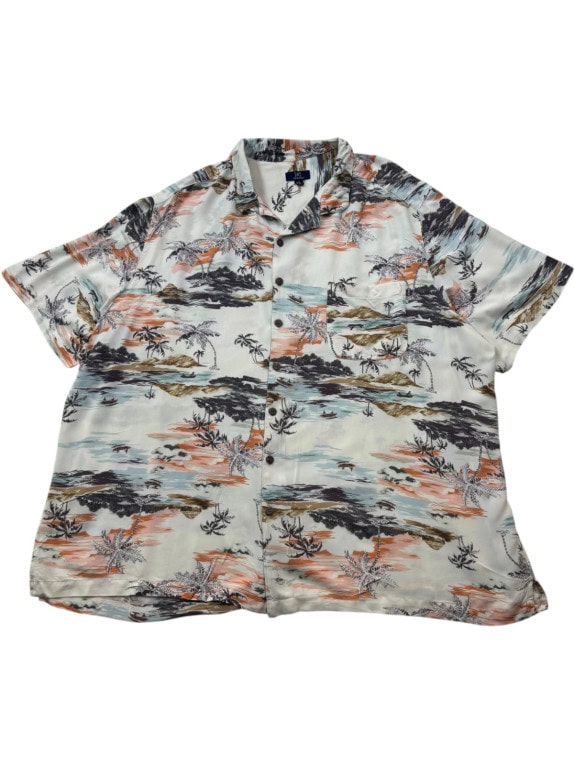 GEORGE CAMICIA HAWAIIAN PRINT BEIGE CHIARO UOMO PRE OWNED XL