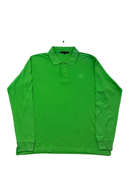 GIANFRANCO FERRE BEACHWEAR POLO MANICA LUNGA MINIMAL VERDE LIME UOMO PRE OWNED XL