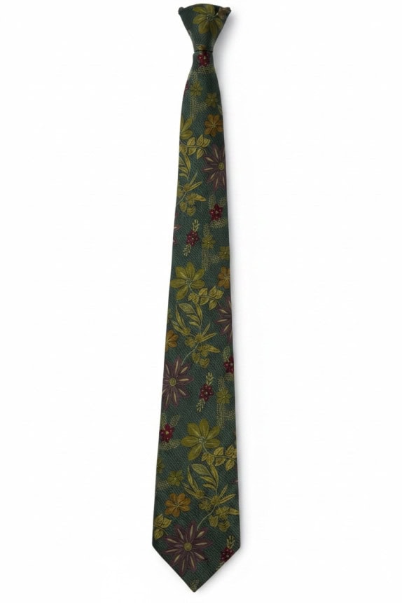 GIANMARCO VENTURI NECKTIE FLORAL RETRO GREEN MENS PRE OWNED
