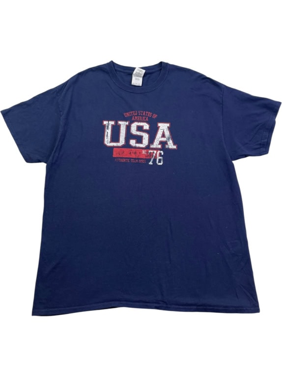 GILDAN GRAPHIC TEE COLLEGIATE NAVY MENS PRE OWNED XL