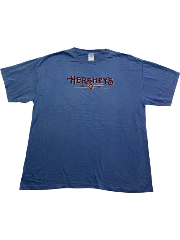 GILDAN HERSHEY\'S T-Shirt Y2K con logo ricamato blu unisex XL