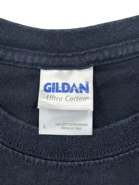 GILDAN T SHIRT GRAFICA COLLEGIATE NERO SBIADITO UNISEX PRE OWNED L
