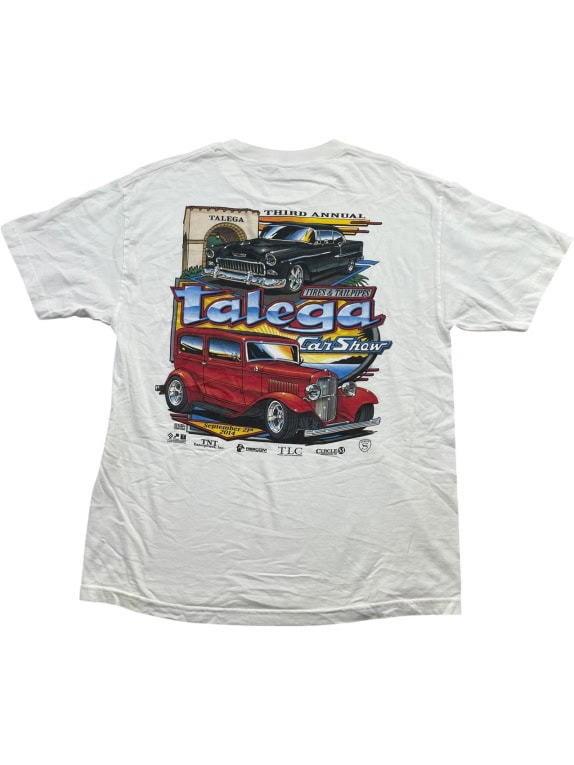 Gildan T-shirt con logo Talladega Car Show 2014 bianca unisex L