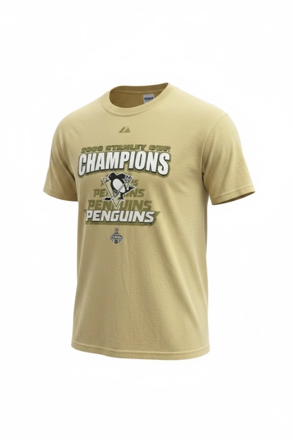 GILDAN T SHIRT VINTAGE 2009 STANLEY CUP CHAMPIONS ΚΙΤΡΙΝΟ UNISEX MEDIUM preowned