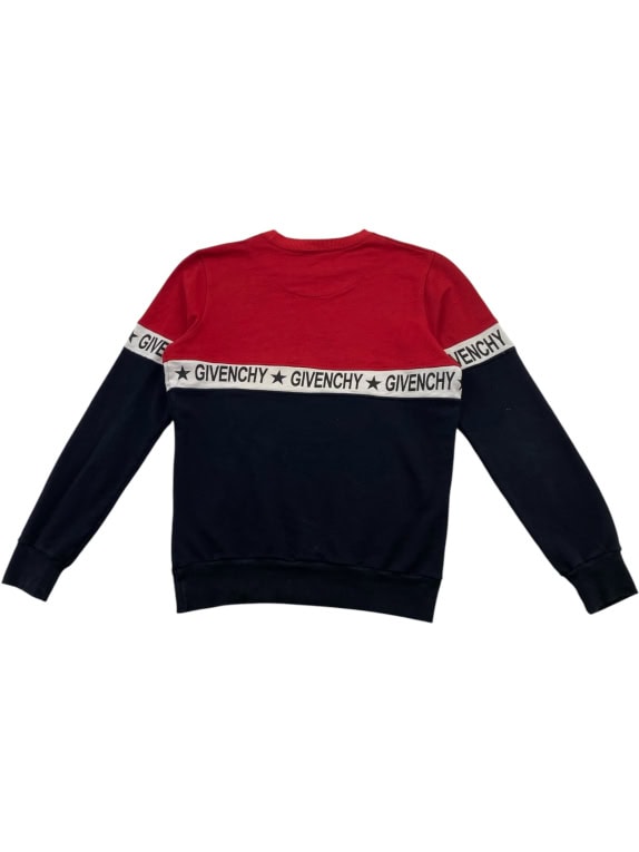 GIVENCHY Felpa girocollo colorblock con logo rosso/blu navy da uomo M