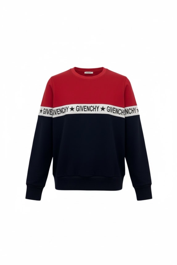 GIVENCHY Felpa girocollo colorblock con logo rosso/blu navy da uomo M