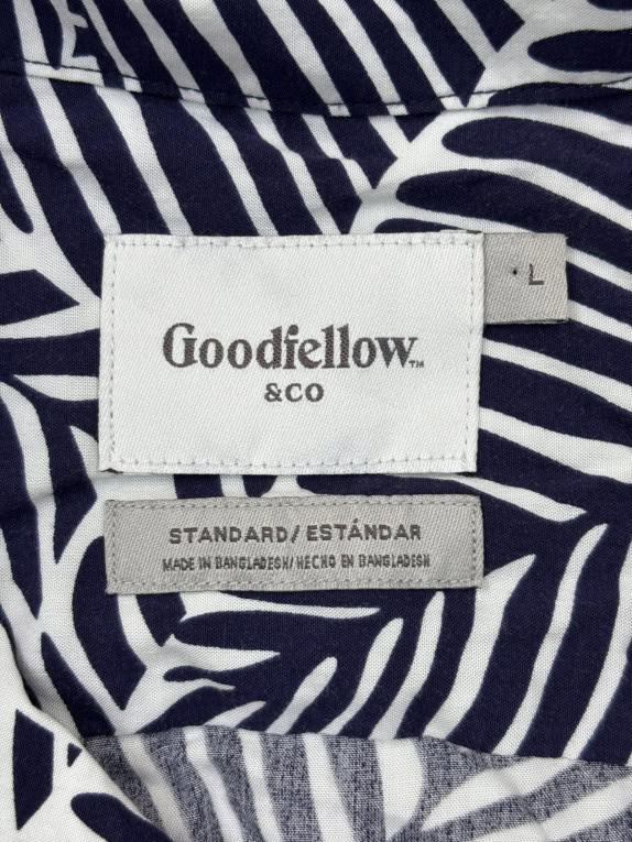 GOODFELLOW & CO CAMICIA GRAPHIC BLU NAVY BIANCO UOMO PRE OWNED L