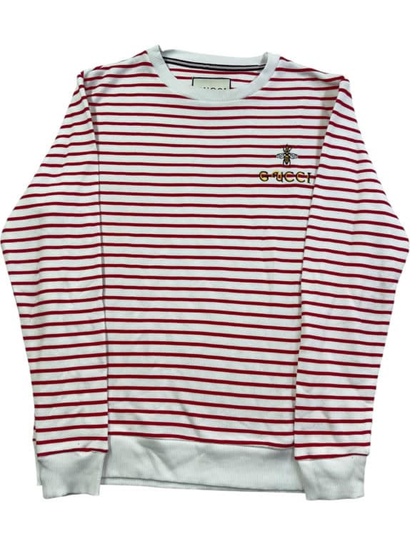 GUCCI CREWNECK SWEATSHIRT STRIPED WHITE RED MENS PRE OWNED M
