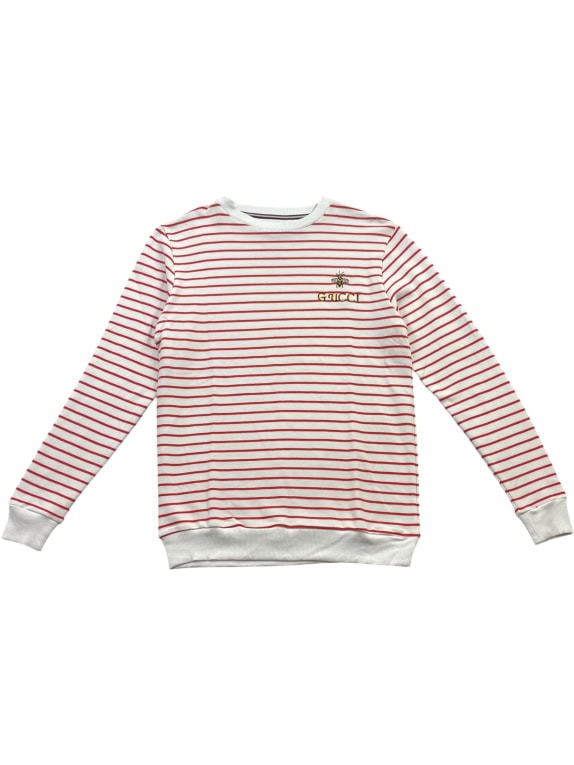 GUCCI Φούτερ Ριγέ Vintage Logo Κεντητή Μέλισσα Λευκό-Κόκκινο Γυναικείο M