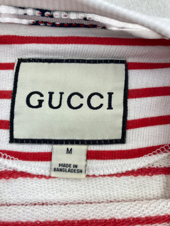 GUCCI Φούτερ Ριγέ Vintage Logo Κεντητή Μέλισσα Λευκό-Κόκκινο Γυναικείο M