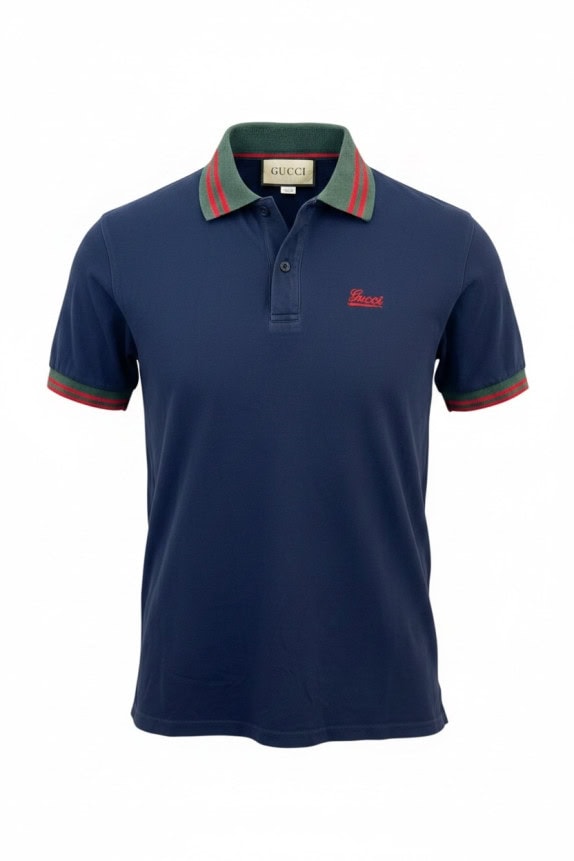 GUCCI POLO SHIRT CLASSIC NAVY MEN PRE OWNED M