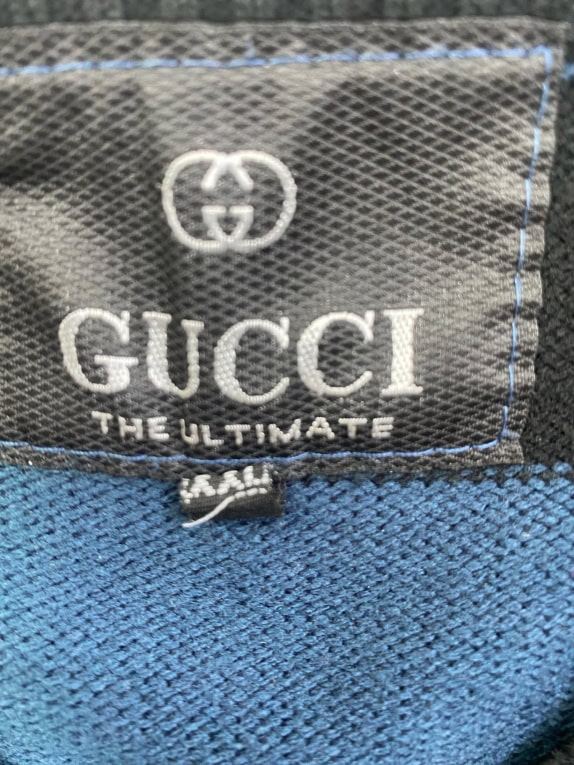 GUCCI ΠΛΕΚΤΟ ΓΙΛΕΚΟ VINTAGE ΜΕ ΡΙΓΕΣ ΚΑΙ ΛΟΓΟΤΥΠΟ ΜΠΛΕ-ΜΑΥΡΟ UNISEX XXL